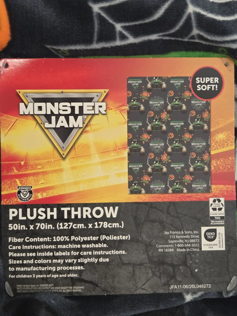 Monster Jam Plush Throw Blanket - Grave Digger Halloween Pumpkin Print